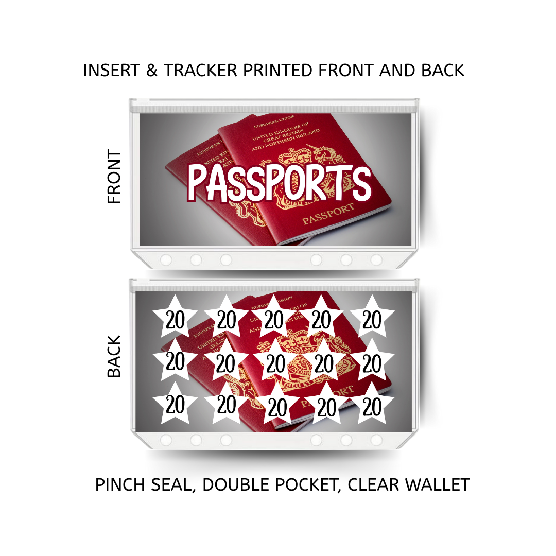 PASSPORTS savings double insert & tracker plus a clear, twin pocket, pinch seal wallet for A6 binder