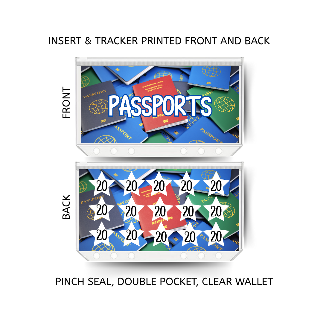 PASSPORTS savings double insert & tracker plus a clear, twin pocket, pinch seal wallet for A6 binder