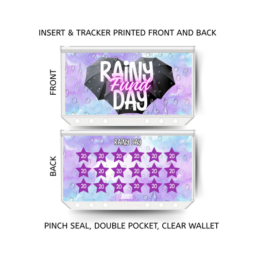 RAINY DAY FUND double insert & tracker plus a clear, twin pocket, pinch seal wallet
