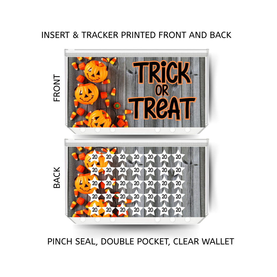 TRICK OR TREAT savings double insert & tracker plus a clear, twin pocket, pinch seal wallet