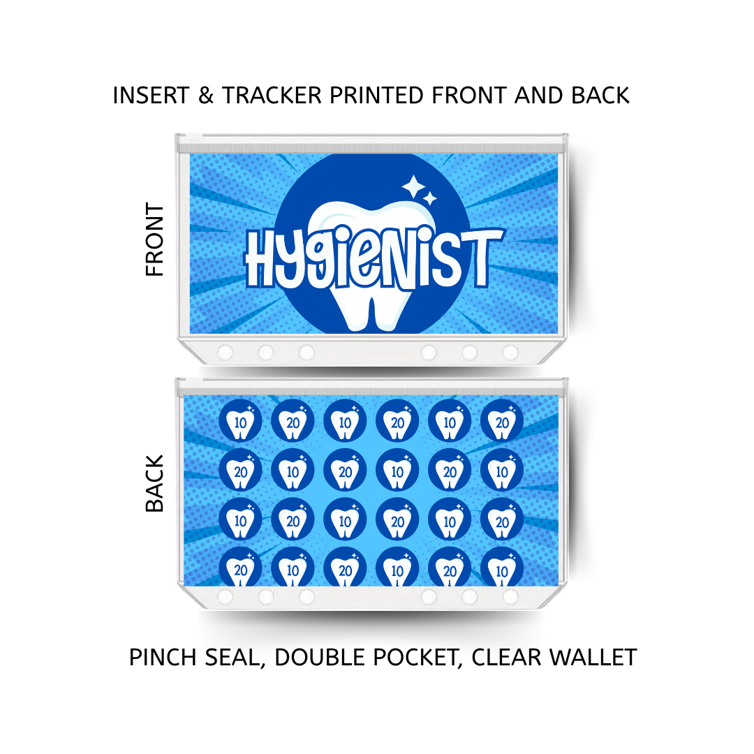HYGIENIST savings double insert & tracker plus a clear, twin pocket, pinch seal wallet