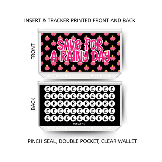 RAINY DAY savings double insert & tracker plus a clear, twin pocket, pinch seal wallet