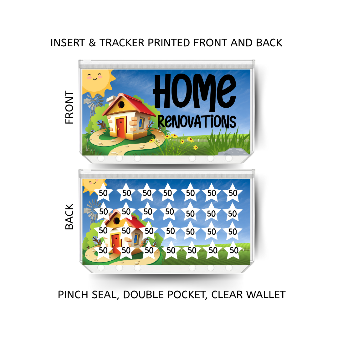 HOME RENOVATIONS savings double insert & tracker plus a clear, twin pocket, pinch seal wallet