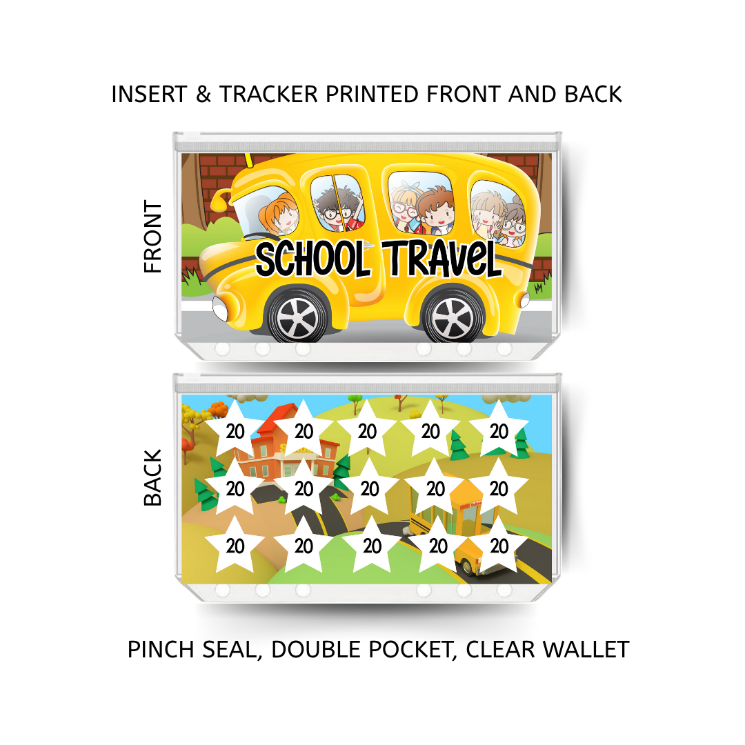 SCHOOL TRAVEL  savings double insert & tracker plus a clear, twin pocket, pinch seal wallet