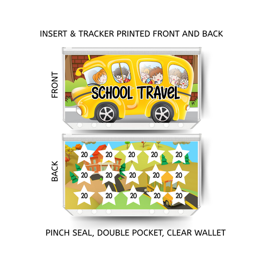 SCHOOL TRAVEL  savings double insert & tracker plus a clear, twin pocket, pinch seal wallet
