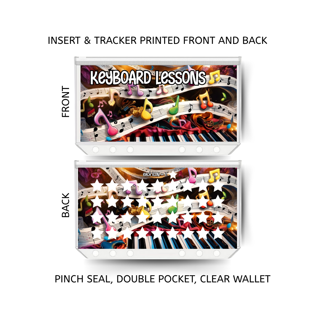KEYBOARD LESSONS savings double insert & tracker plus a clear, twin pocket, pinch seal wallet