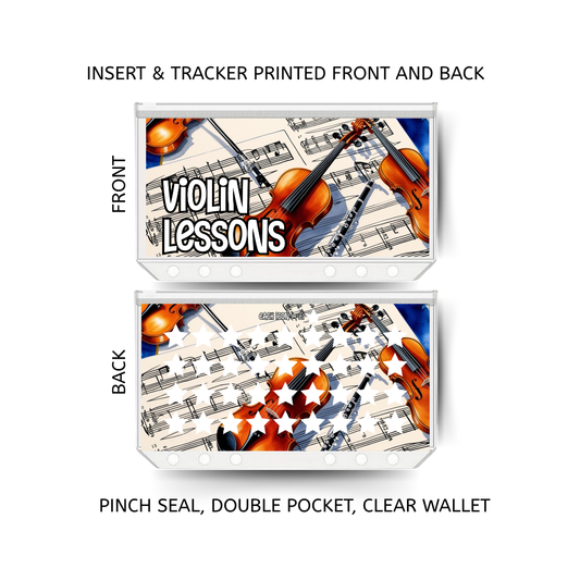 VIOLIN LESSONS savings double insert & tracker plus a clear, twin pocket, pinch seal wallet