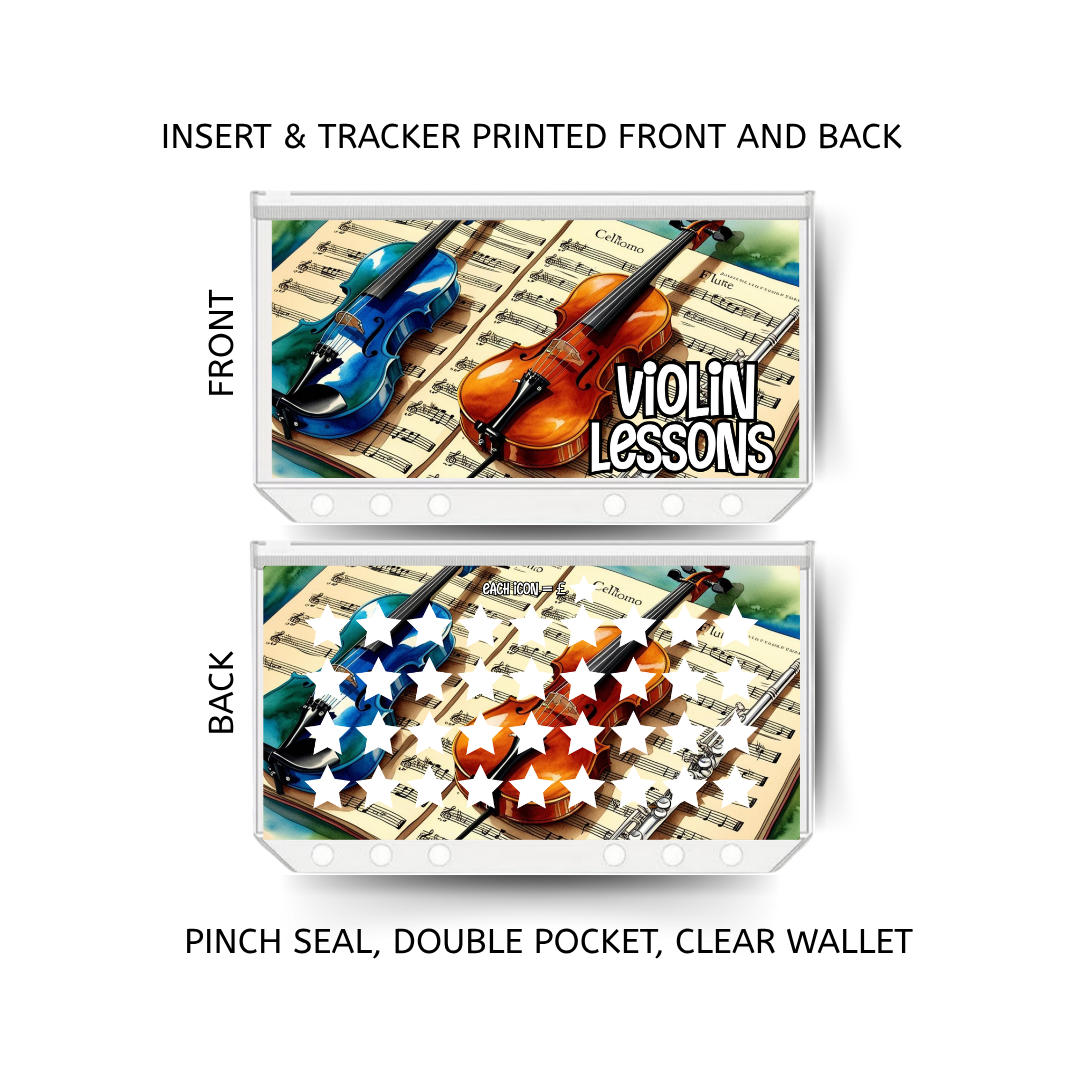 VIOLIN LESSONS savings double insert & tracker plus a clear, twin pocket, pinch seal wallet