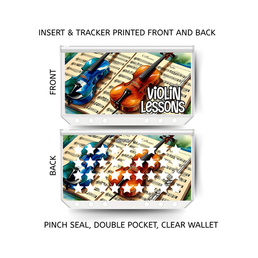 VIOLIN LESSONS savings double insert & tracker plus a clear, twin pocket, pinch seal wallet