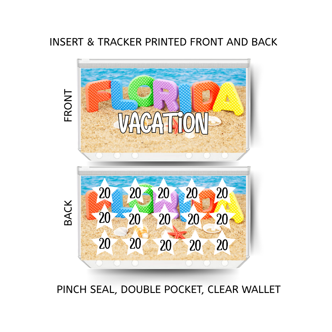 FLORIDA VACATION savings double insert & tracker plus a clear, twin pocket, pinch seal wallet