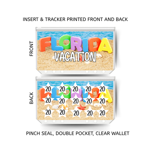 FLORIDA VACATION savings double insert & tracker plus a clear, twin pocket, pinch seal wallet