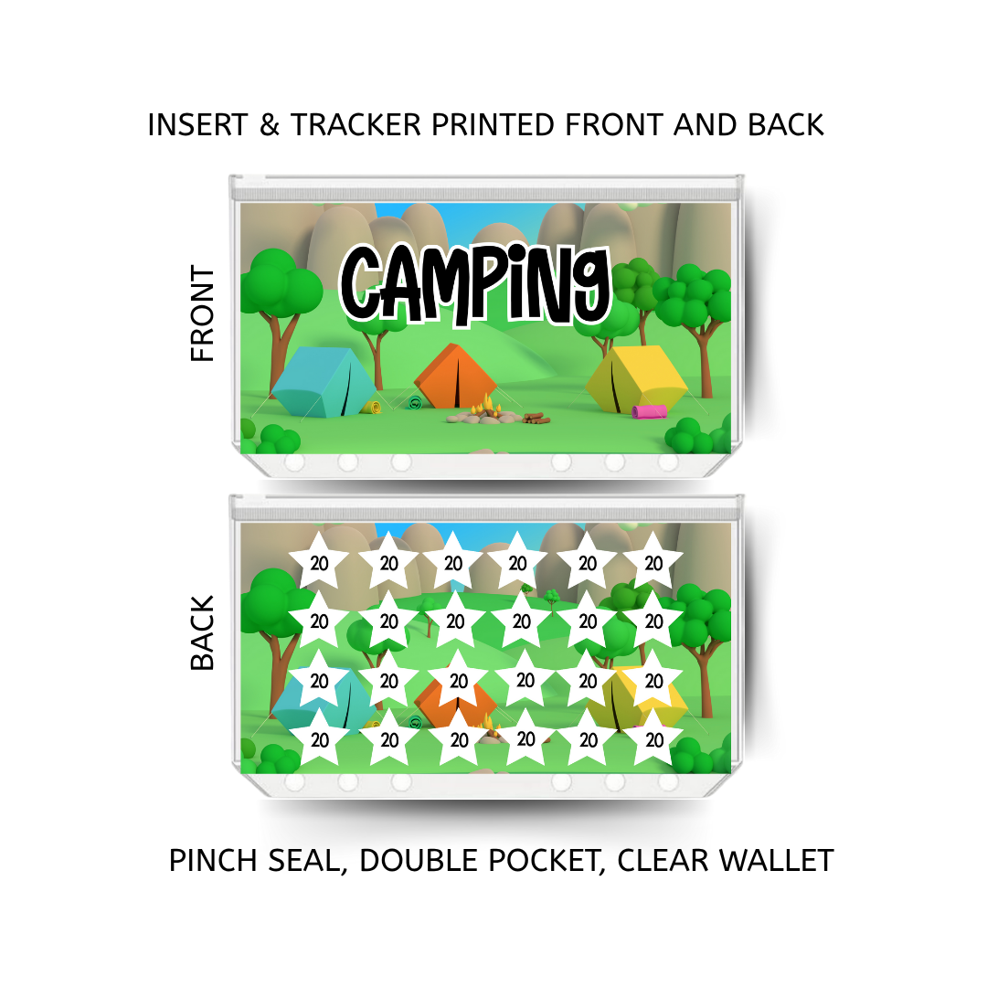 CAMPING savings double insert & tracker plus a clear, twin pocket, pinch seal wallet