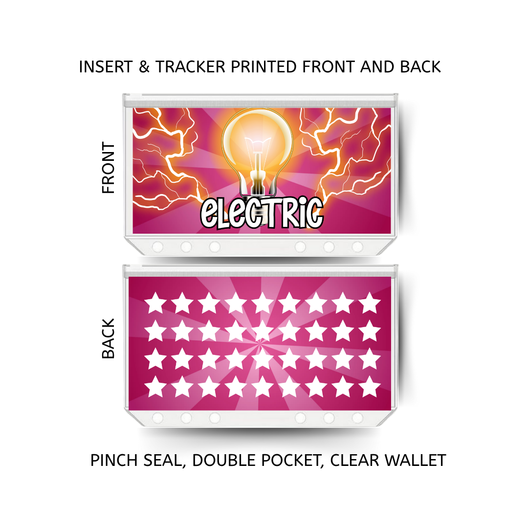 ELECTRIC BILL savings double insert & tracker plus a clear, twin pocket, pinch seal wallet