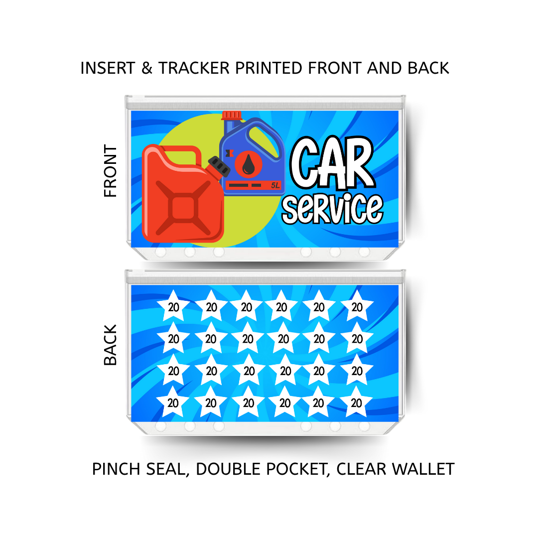 CAR SERVICE savings double insert & tracker plus a clear, twin pocket, pinch seal wallet
