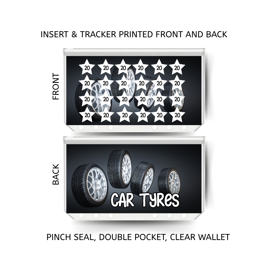 CAR TYRES savings double insert & tracker plus a clear, twin pocket, pinch seal wallet