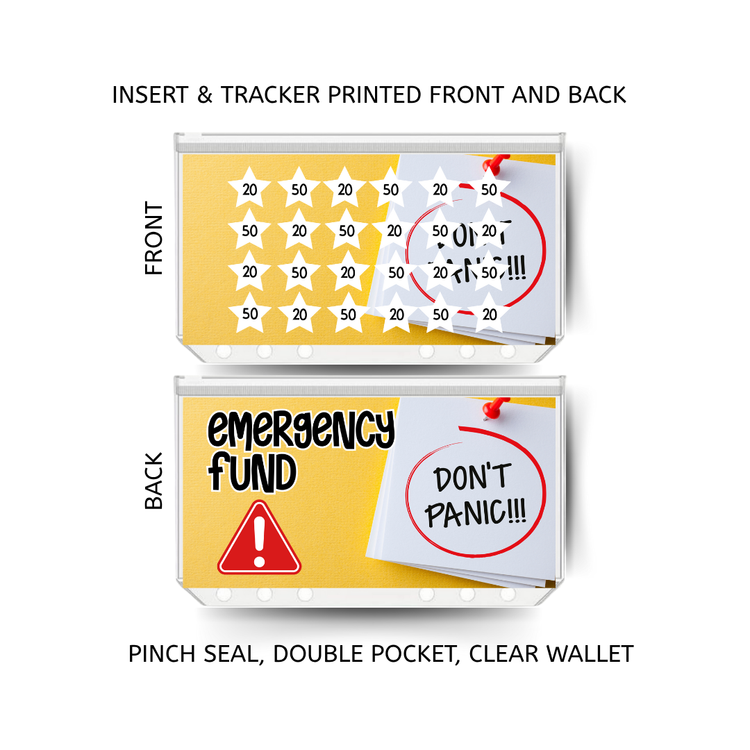 EMERGENCY savings double insert & tracker plus a clear, twin pocket, pinch seal wallet