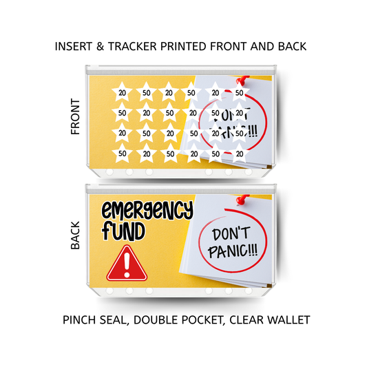 EMERGENCY savings double insert & tracker plus a clear, twin pocket, pinch seal wallet