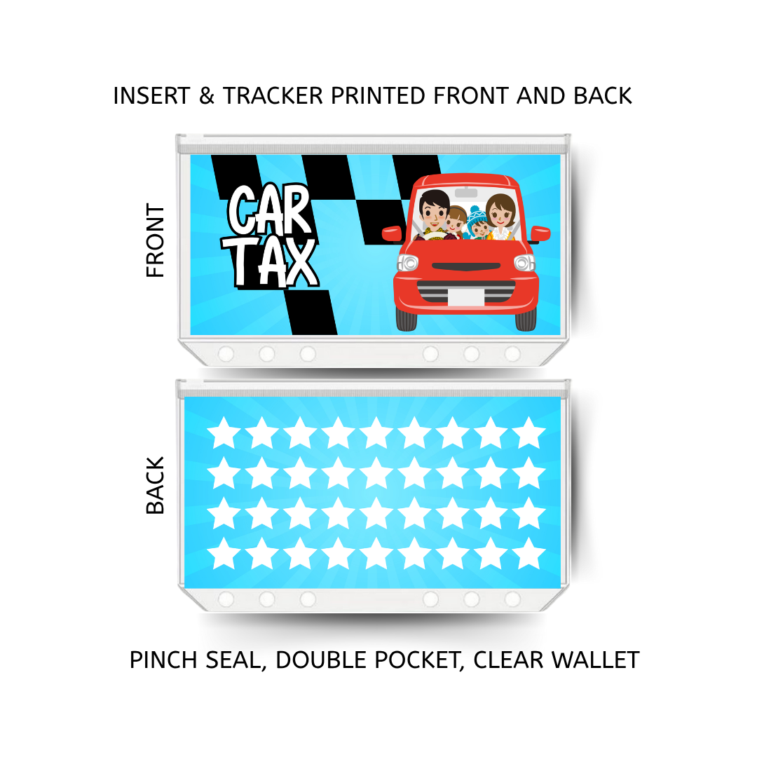 CAR TAX savings double insert & tracker plus a clear, twin pocket, pinch seal wallet