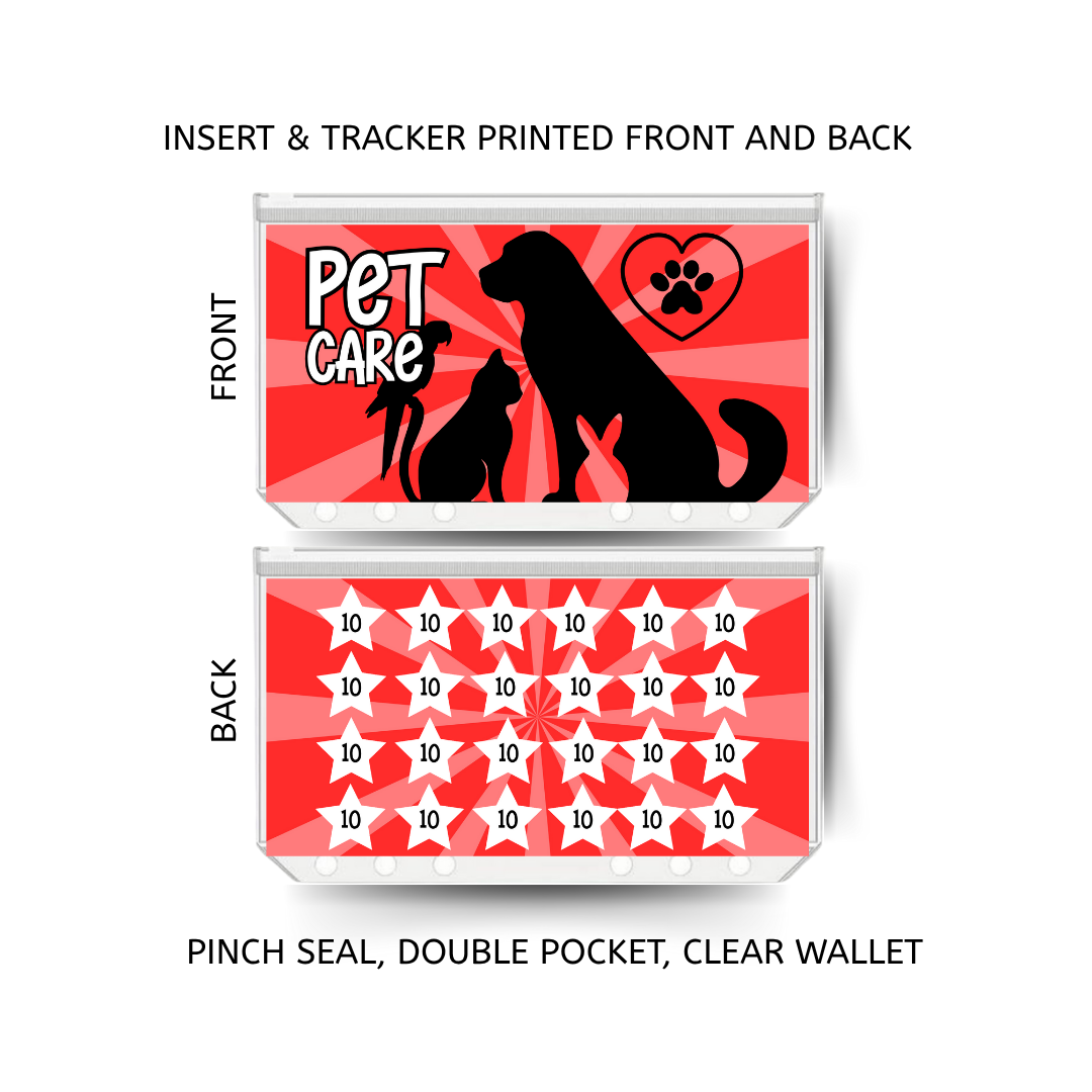 PET CARE savings double insert & tracker plus a clear, twin pocket, pinch seal wallet