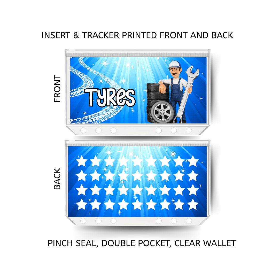 TYRES savings double insert & tracker plus a clear, twin pocket, pinch seal wallet