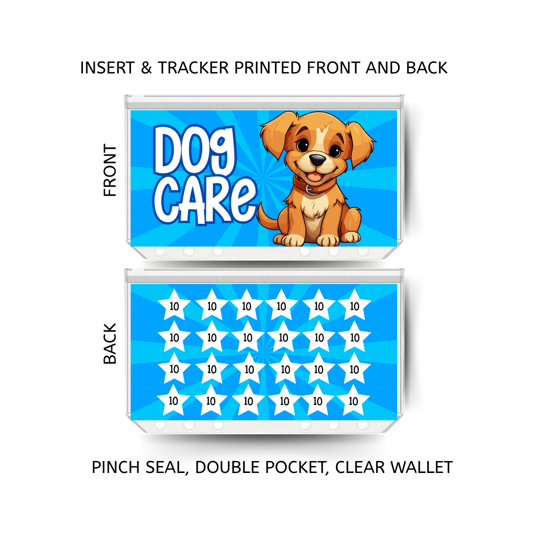 DOG CARE savings double insert & tracker plus a clear, twin pocket, pinch seal wallet