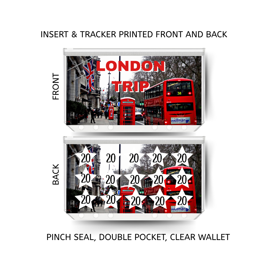 LONDON TRIP savings double insert & tracker plus a clear, twin pocket, pinch seal wallet