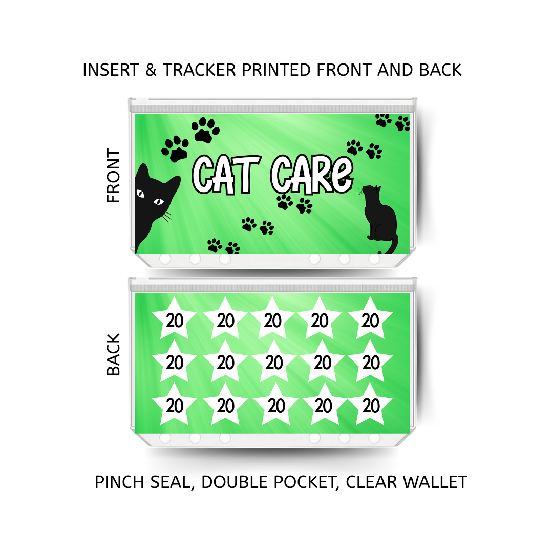 CAT CARE savings double insert & tracker plus a clear, twin pocket, pinch seal wallet