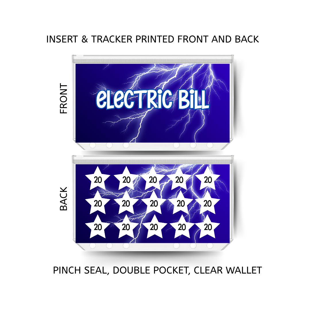 ELECTRIC BILL savings double insert & tracker plus a clear, twin pocket, pinch seal wallet