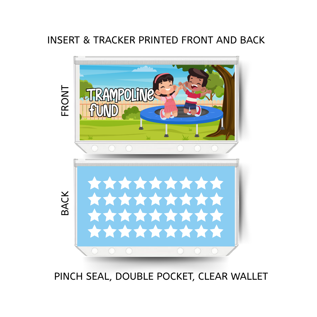 TRAMPOLINE FUND savings double insert & tracker plus a clear, twin pocket, pinch seal wallet