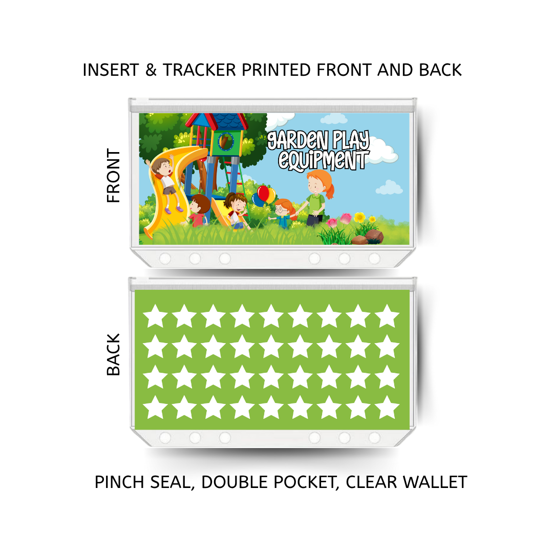 GARDEN PLAY EQUIPMENT savings double insert & tracker plus a clear, twin pocket, pinch seal wallet