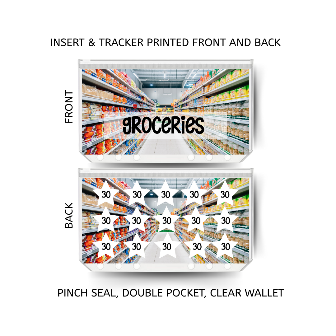 GROCERIES savings double insert & tracker plus a clear, twin pocket, pinch seal wallet