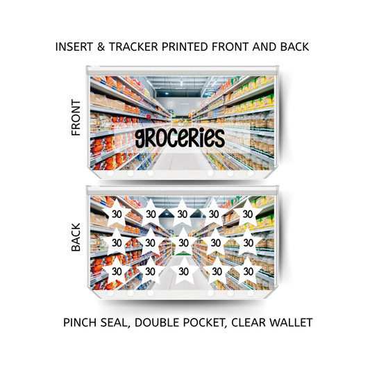 GROCERIES savings double insert & tracker plus a clear, twin pocket, pinch seal wallet