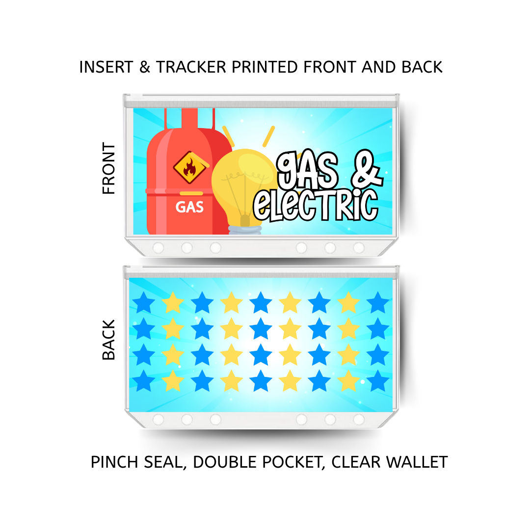 GAS AND ELECTRIC savings double insert & tracker plus a clear, twin pocket, pinch seal wallet