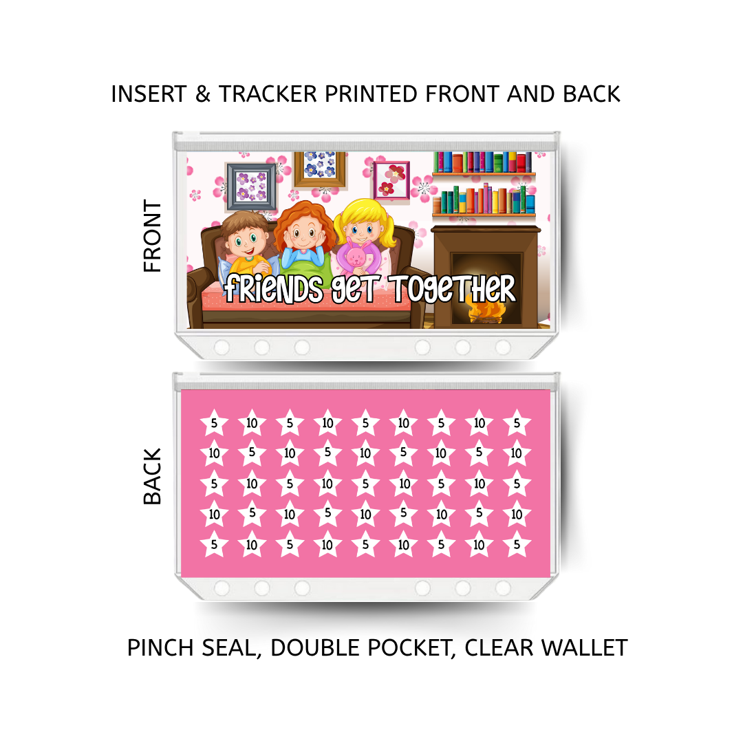 FRIENDS GET TOGETHER savings double insert & tracker plus a clear, twin pocket, pinch seal wallet