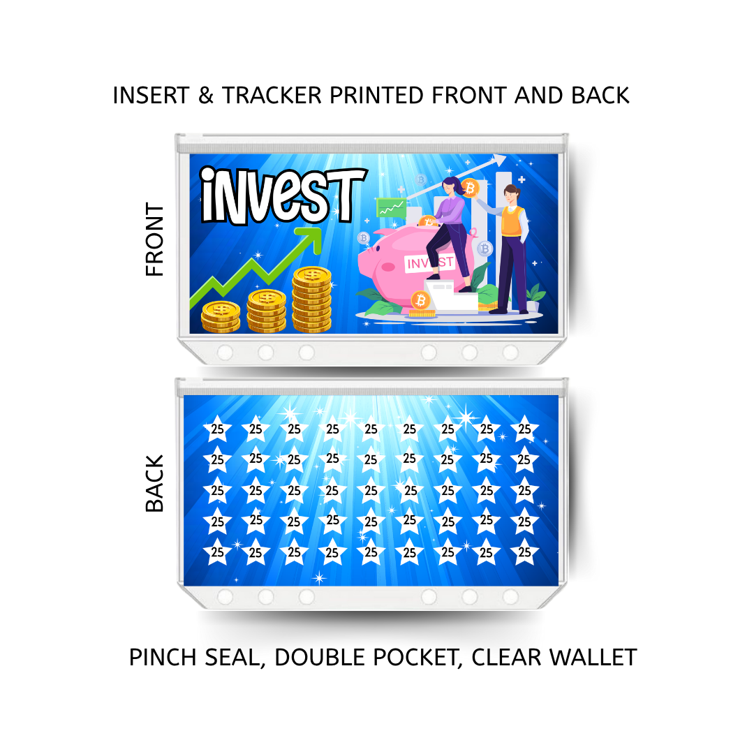 INVEST savings double insert & tracker plus a clear, twin pocket, pinch seal wallet