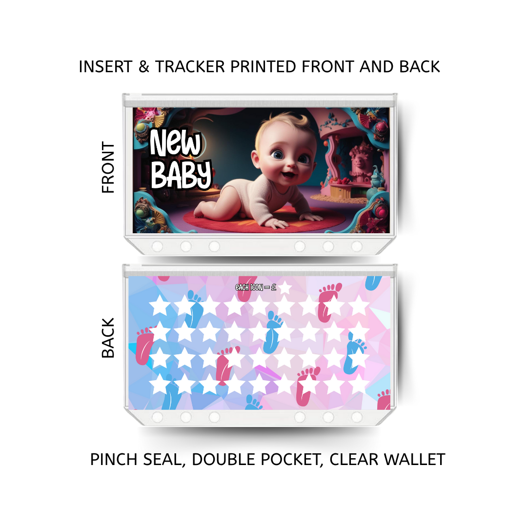 NEW BABY savings double insert & tracker plus a clear, twin pocket, pinch seal wallet