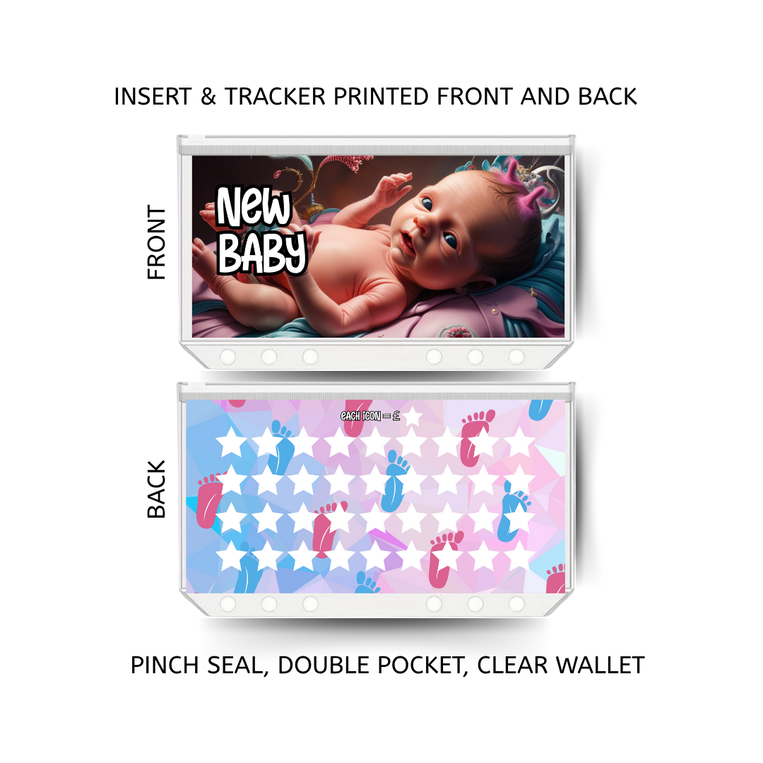 NEW BABY savings double insert & tracker plus a clear, twin pocket, pinch seal wallet