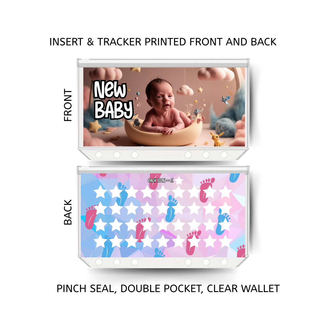 NEW BABY savings double insert & tracker plus a clear, twin pocket, pinch seal wallet