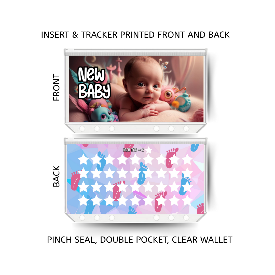 NEW BABY savings double insert & tracker plus a clear, twin pocket, pinch seal wallet