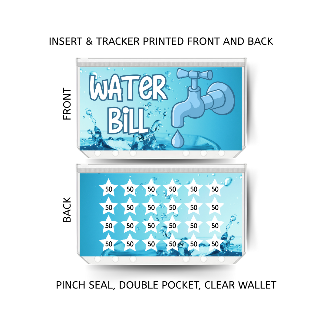 WATER BILL savings double insert & tracker plus a clear, twin pocket, pinch seal wallet