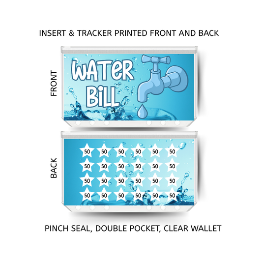WATER BILL savings double insert & tracker plus a clear, twin pocket, pinch seal wallet