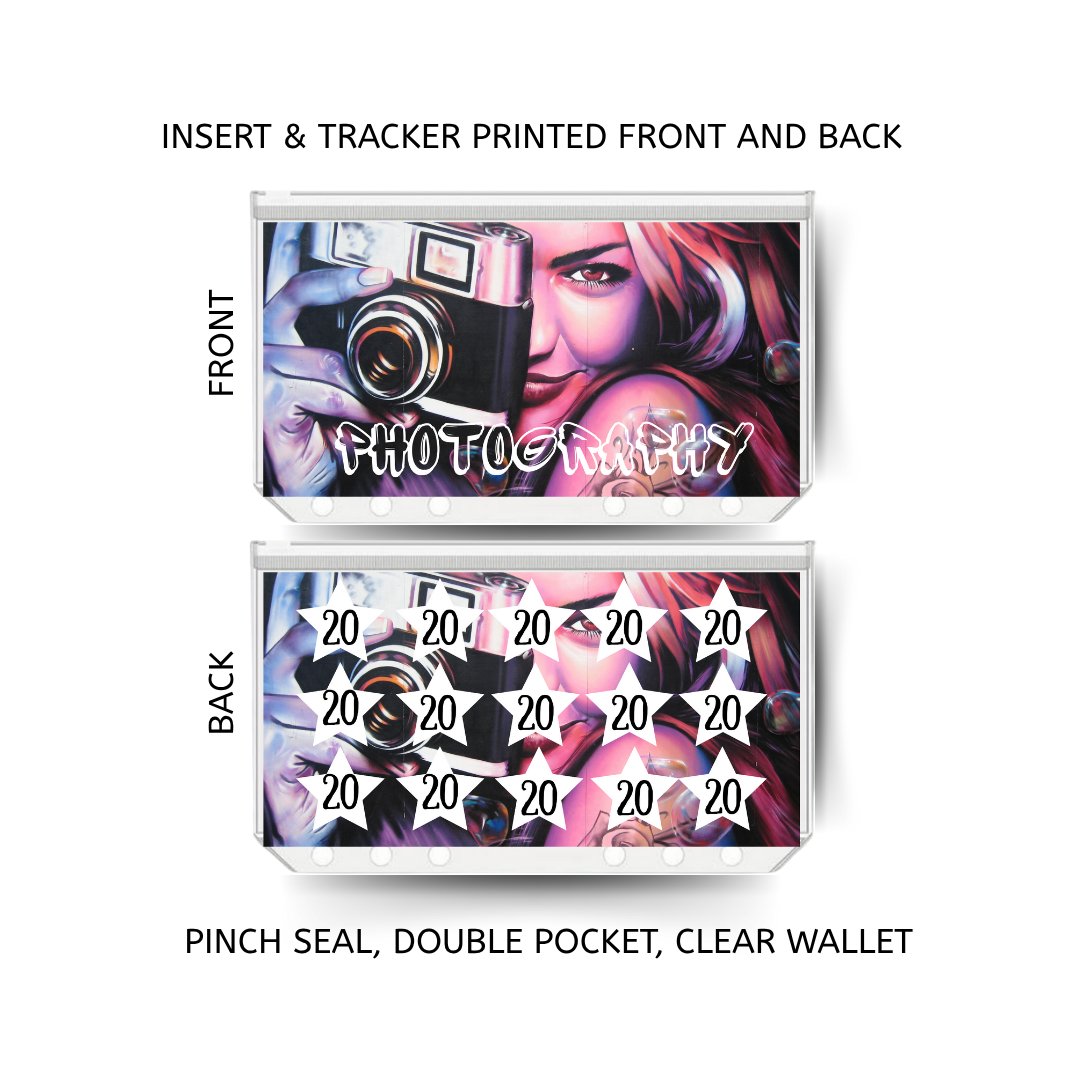 PHOTOGRAPHY savings double insert & tracker plus a clear, twin pocket, pinch seal wallet
